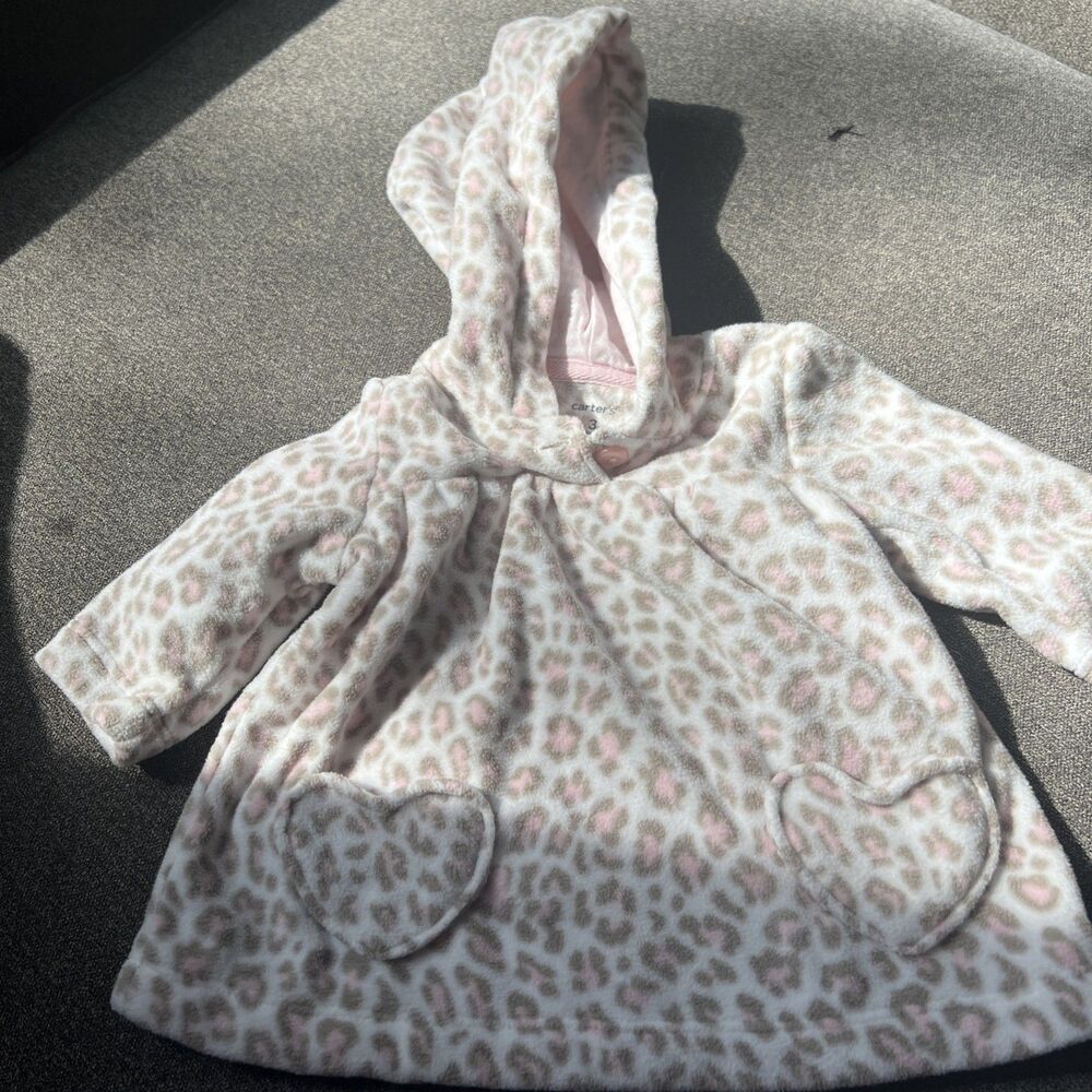 Cute 3 Month Carters Gray & Pink Animal Print Girls's Fleece Jacket